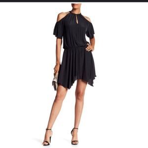 Ramy Brook Eileen Black Mini Dress Cold Shoulder Halter Neck Silky Medium
